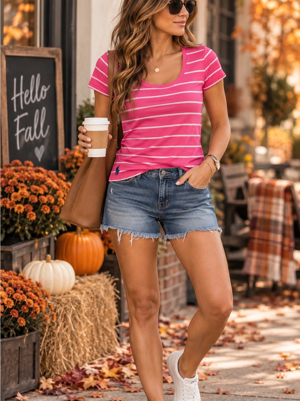 Polo by Ralph Lauren Pink & White Striped Scoop Neck Tee